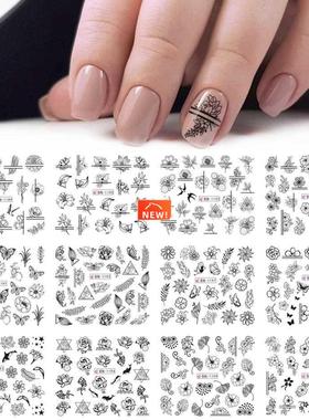 12pcs Mix Black Flower Nail Art Sticker Decals Hollow