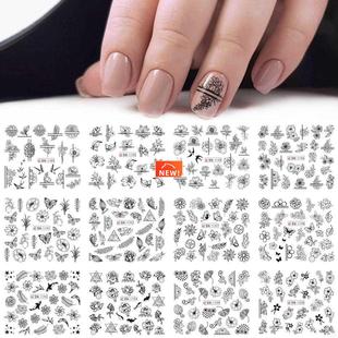 Flower Nail Art 12pcs Decals Black Sticker Hollow Mix
