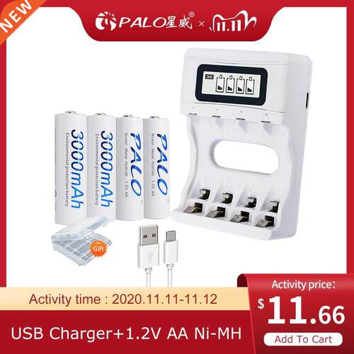 4Pcs 3000mAh Ni-MH AA Battery 1.2V 2A AA Rechargeable Batter