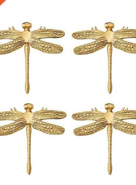 4Pcs Dragonfly Handle Knobs Brass Gold Knobs for Cabnets fo