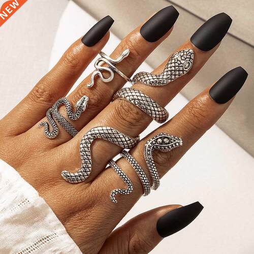 4pcs/set Vintge Snke Shpe Rings for Women Men Gothic Silv