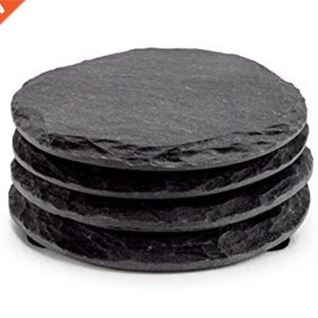 4 PCS Round Slate Black Coasters Handmade Coasters For Drink
