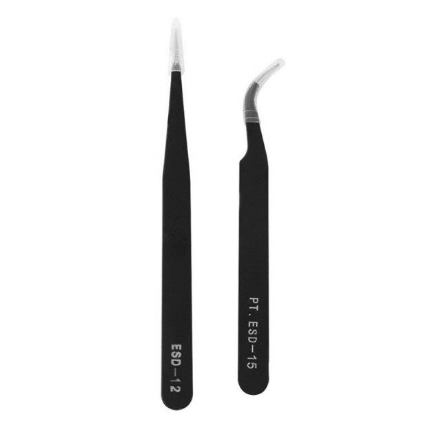 1Set Black Acrylic Stainless Steel Tweezers Gel Repairing Ma