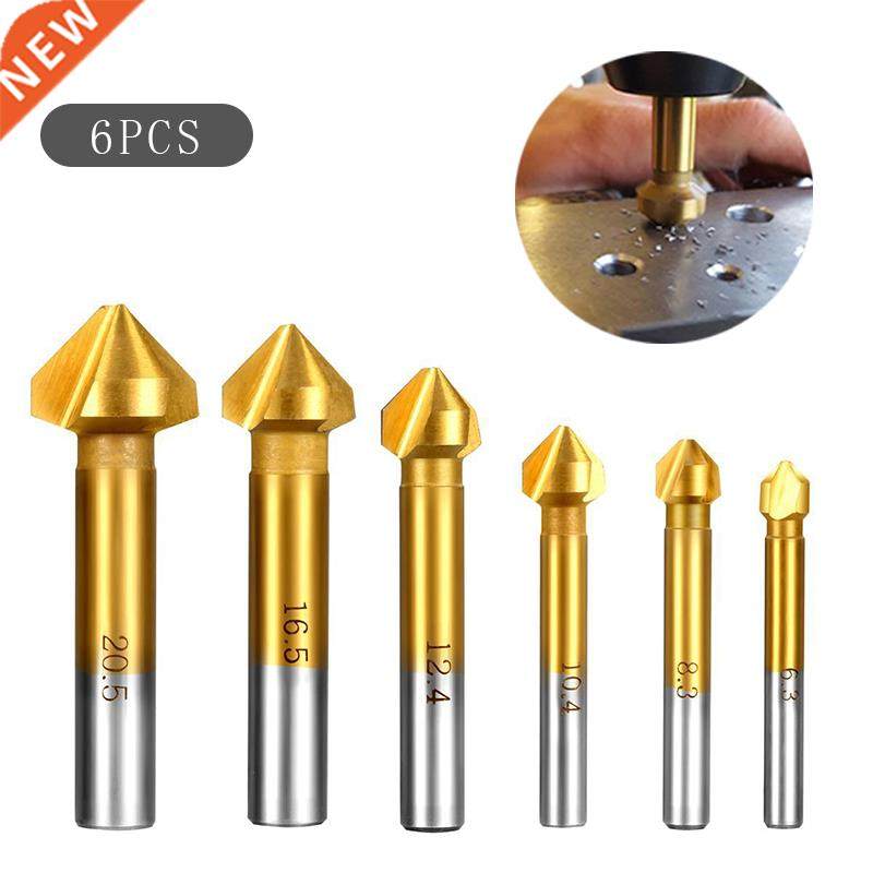 6.3-20.5MM 6pcs Titanium Round Shank 3 Flute 90 Degree HSS C