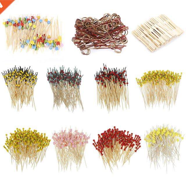 100pcs 9/12cm Bamboo Food Picks Buffet Cupcake Fruit Fork Pa
