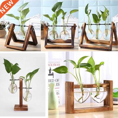 Glass Wood Vase Planter Terrarium Table Desktop Hydroponics