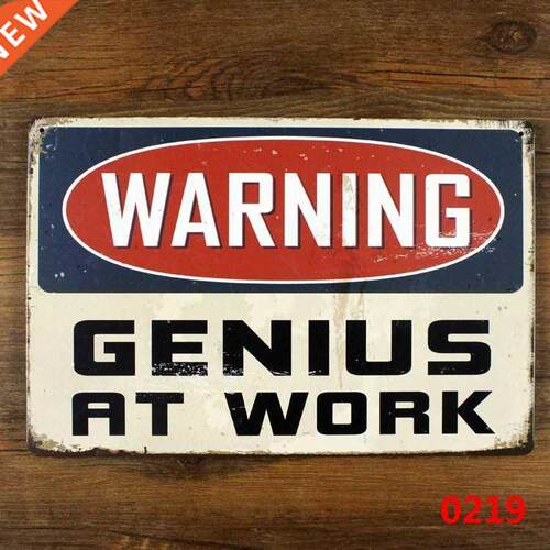 WARNING GENIUS AT WORK Tin Sign ART Metal Craft Vintage Cafe