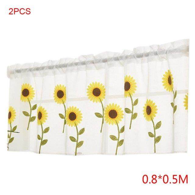 2 Pieces Semi-Sheer Sunflower Half Curtain Short Drape Rod P