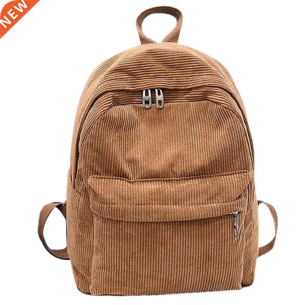 Corduroy Backpack Fashion Women School Backpack Pure Color S
