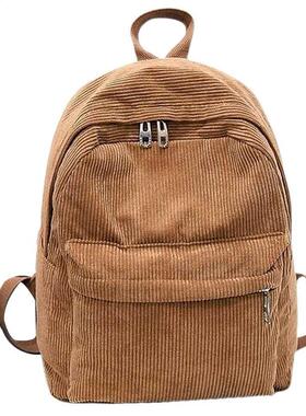 Corduroy Backpack Fashion Women School Backpack Pure Color S