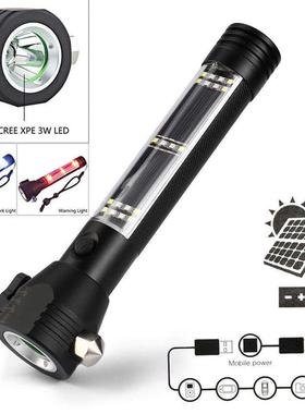 Solar Power LED Flashlight 9 in 1 Multi-Functional Safety Ha