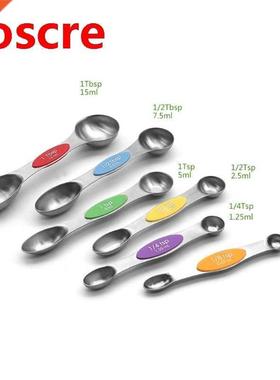 6Pcs Stainless Steel Measuring Spoon Teaspoon Magnetic Doubl