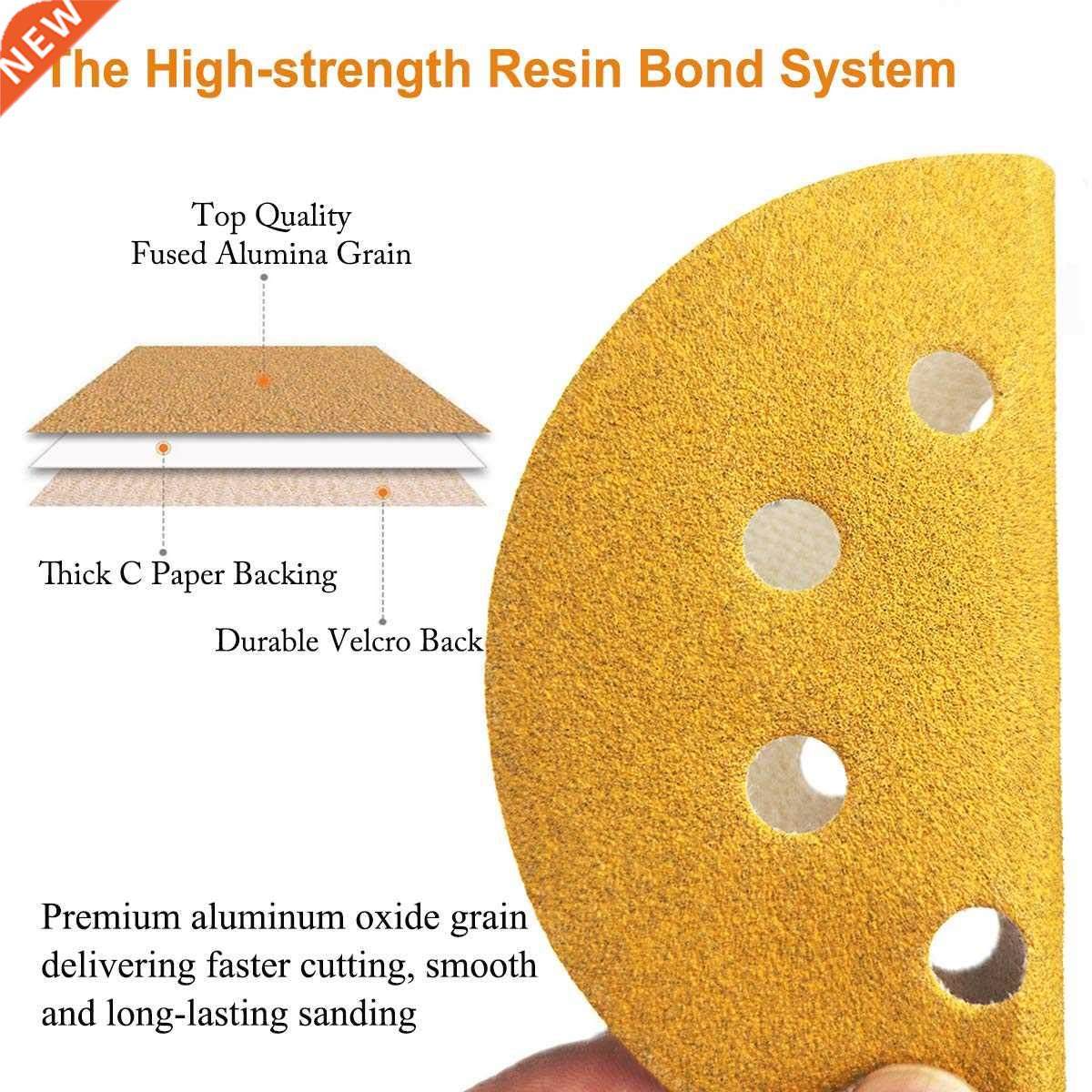 10pcs 5 Inch 125mm 8 Hole Yellow Round Sandpaper Eight Hole