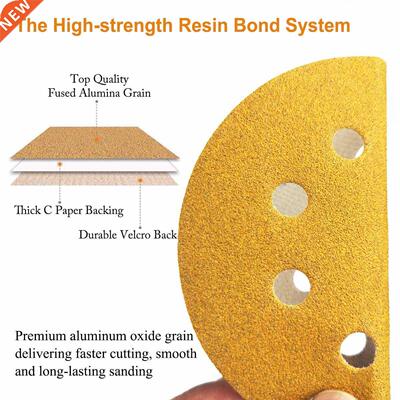 10pcs 5 Inch 125mm 8 Hole Yellow Round Sandpaper Eight Hole