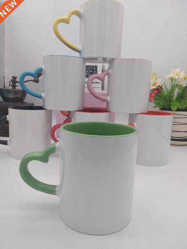 Ceramic Mug DIY Photo Heart Shape Handle Color Inside and Co