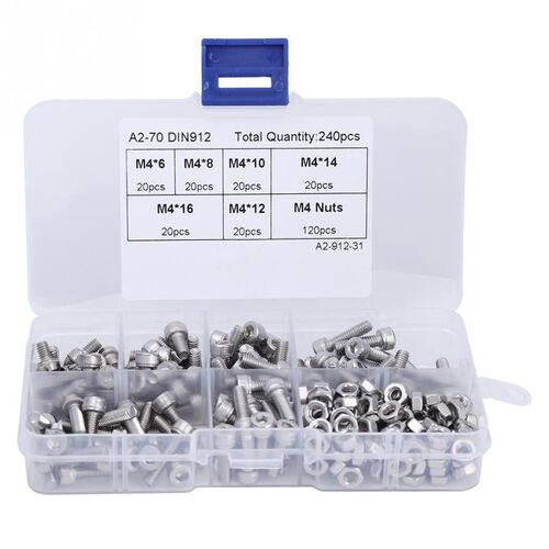 240pcs M4 Hex Socket Head Cap Screws Nuts Tools Set 304 DIN9