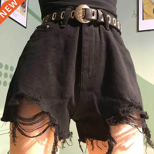 Women's High Waist Denim Shorts Ripped Hollow Out Ho