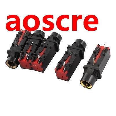 3-Pin 6.35mm Female Headphone Stereo Socket Jack Adapter Bla
