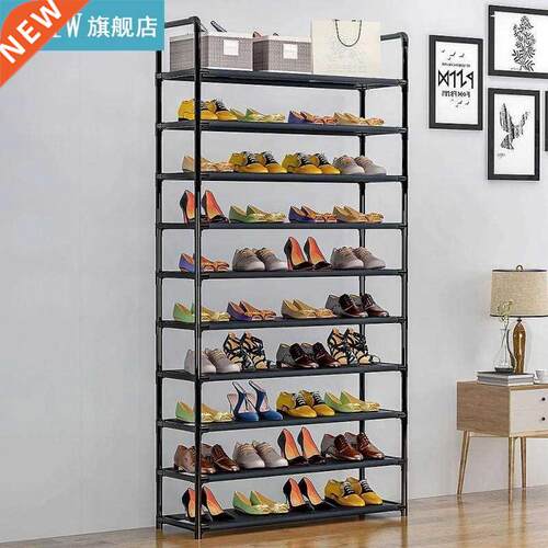 10-layer Black Shoe Storage Rack Hanger Solid Room Organizer