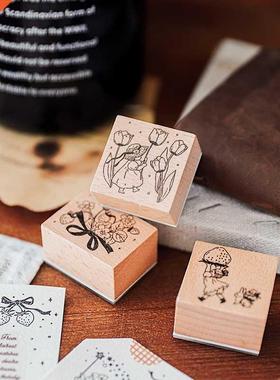 Yoofun 8 Desgns Vntage Tulp Wooden Rubber Stamps for Scr