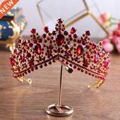 Rhinestone Bridal Tiaras Luxury Vintage Red Crown Baroq Gold