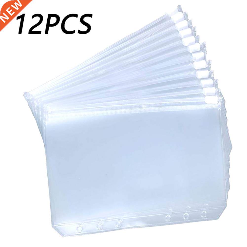12PCS Convenient Clear PVC A5 A6 A7 Binder Pockets Clear Zip