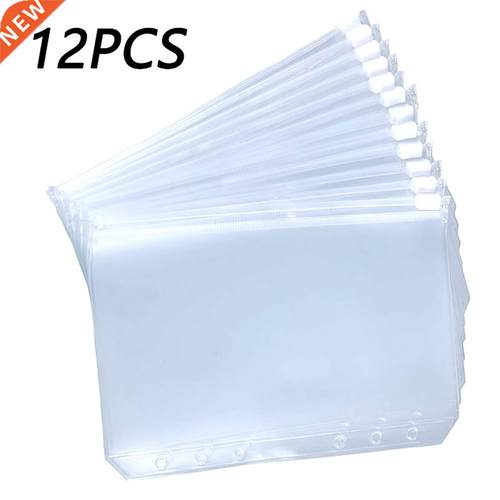 12PCS Convenient Clear PVC A5 A6 A7 Binder Pockets Clear Zip