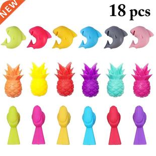 18PCS Cute Silicone Red Wine Cup Mark Wine Glass Charm Shark
