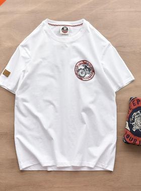 Retro cotton short-sleeved T-shirt men's back print Japa