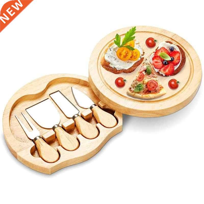 Rubber wood cheese board cheese pzza cuttng plate set wth