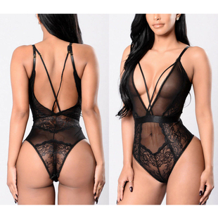 mesh Sexy deep jumpsuit性感吊带深V网纱连体衣女士 suspender