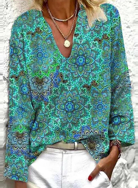 Lady Pullover Top Spring Elegant V-Neck Long Sleeve Pullover