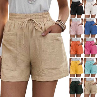 Casual Linen Shorts 爆款 Solid 纯色宽松亚麻休闲短裤 Loose