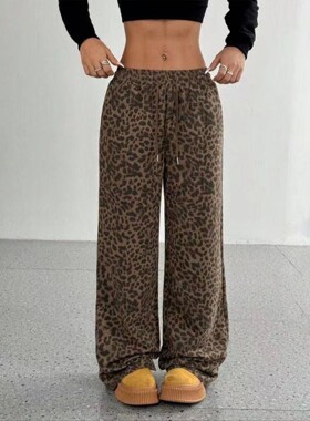 Classic leopard print casual pants women经典豹纹印花休闲裤子
