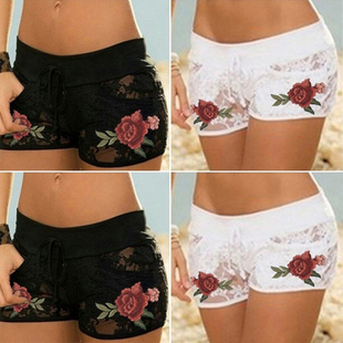 休闲刺绣玫瑰花女士短裤 Casual Shorts Ladies Embroidered Rose