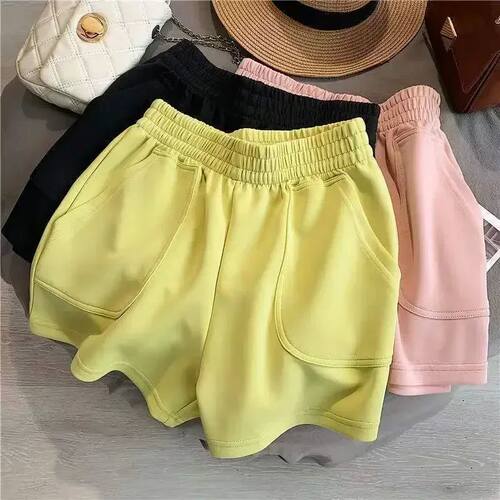 High waisted solid color sports shorts高腰纯色宽松运动短裤女