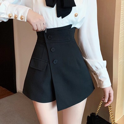 High waisted casual wide leg shorts for women 高腰阔腿短裤女