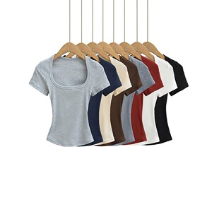 elastic slim fit 方领弹力修身 neck base shirt 打底T恤Square