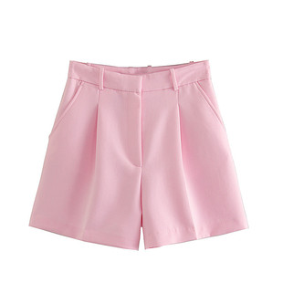 Solid high waisted pleated casual shorts纯色高腰打褶休闲短裤
