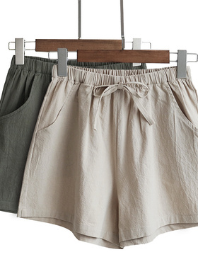 Wide Leg High Waist Loose Sports Cotton Linen Shorts宽松短裤