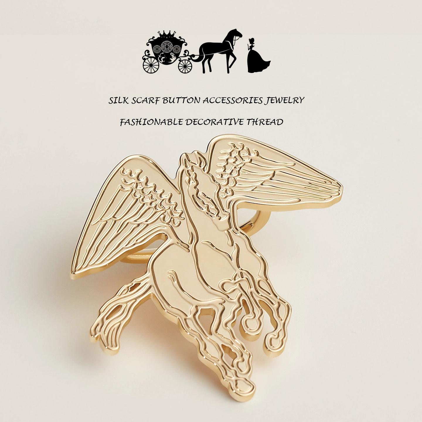披风骏马气质女士高级感丝巾扣环高档奢华马衔扣90方巾飞马配饰扣