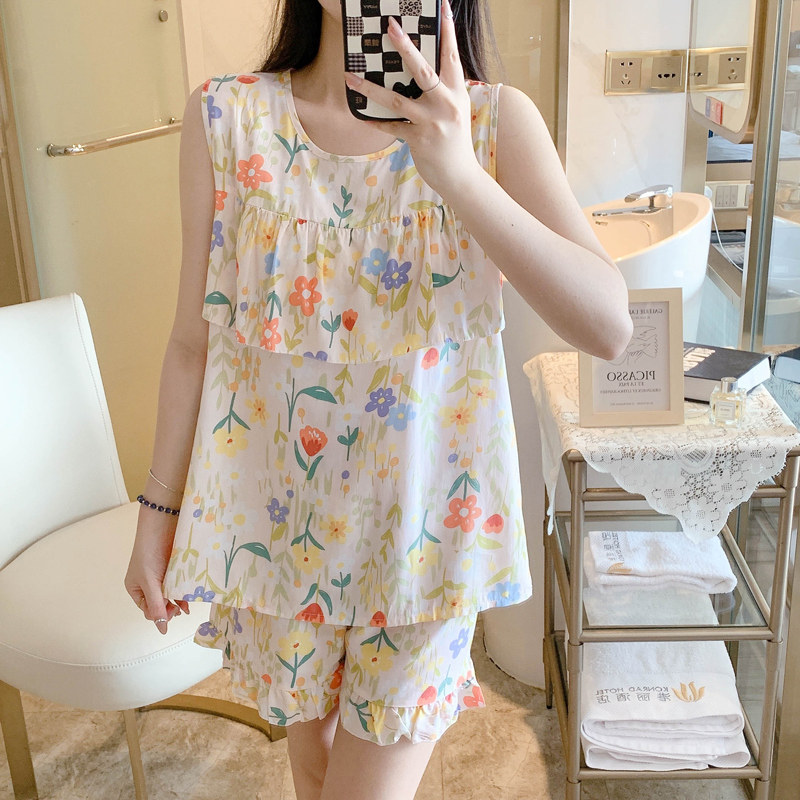 防凸点睡衣女款2025夏季新款棉绸背心无袖套装人造绵家居服免胸垫
