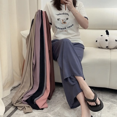 纯色春夏显瘦薄款夏季居家人棉绵绸睡裤沙滩九分宽松阔腿裤可外穿