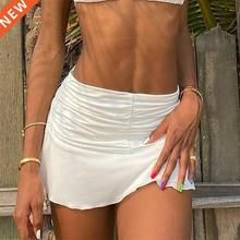 Summer Ruched Skirts For Women White Y2K Mini Beachwear High