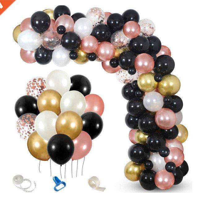 133pcs black rose gold confetti balloon garland kit for grad
