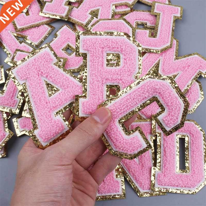 pink letters alphabet sequins towel embroidered patches for