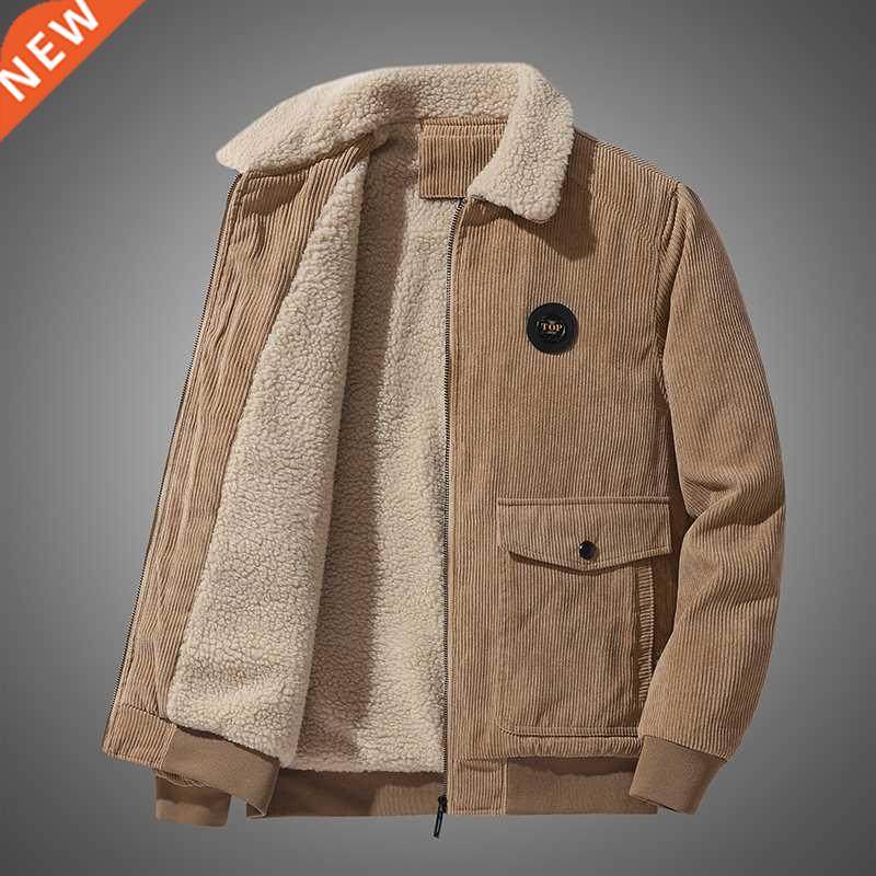corduroy jacket mens winter fur collar fleece fashion m