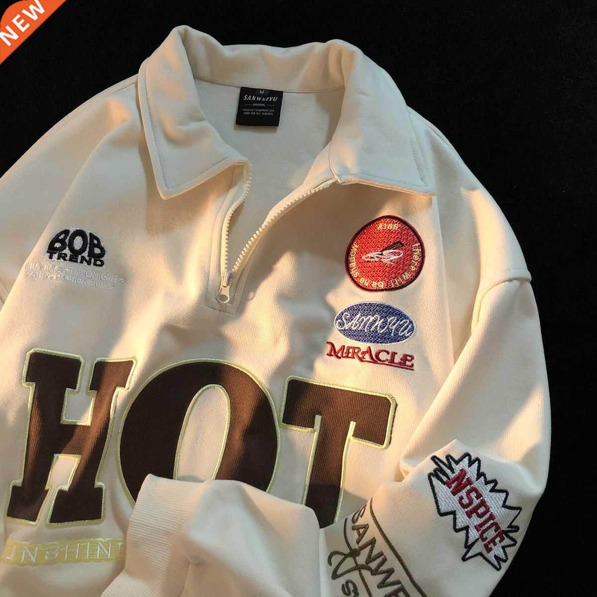 vintage hoodie retro niche design half zipper high neck swea