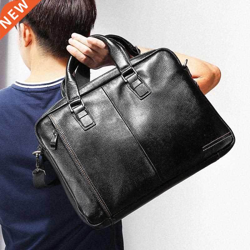 luensro 100% genuine leather briefcase men bag business hand