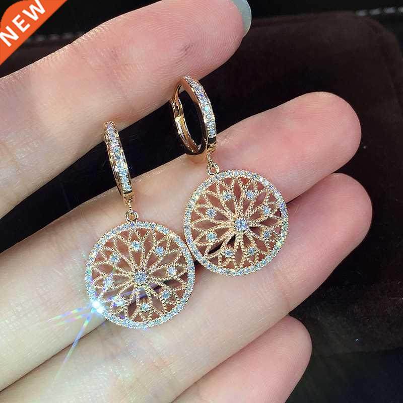 14k gold real color mond earring round hollow wedding pure g